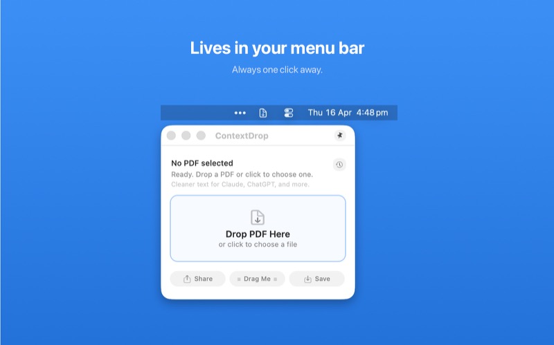ContextDrop in the Mac menu bar