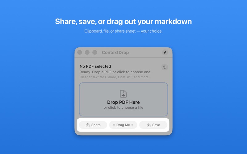 Export options: save, share, drag out