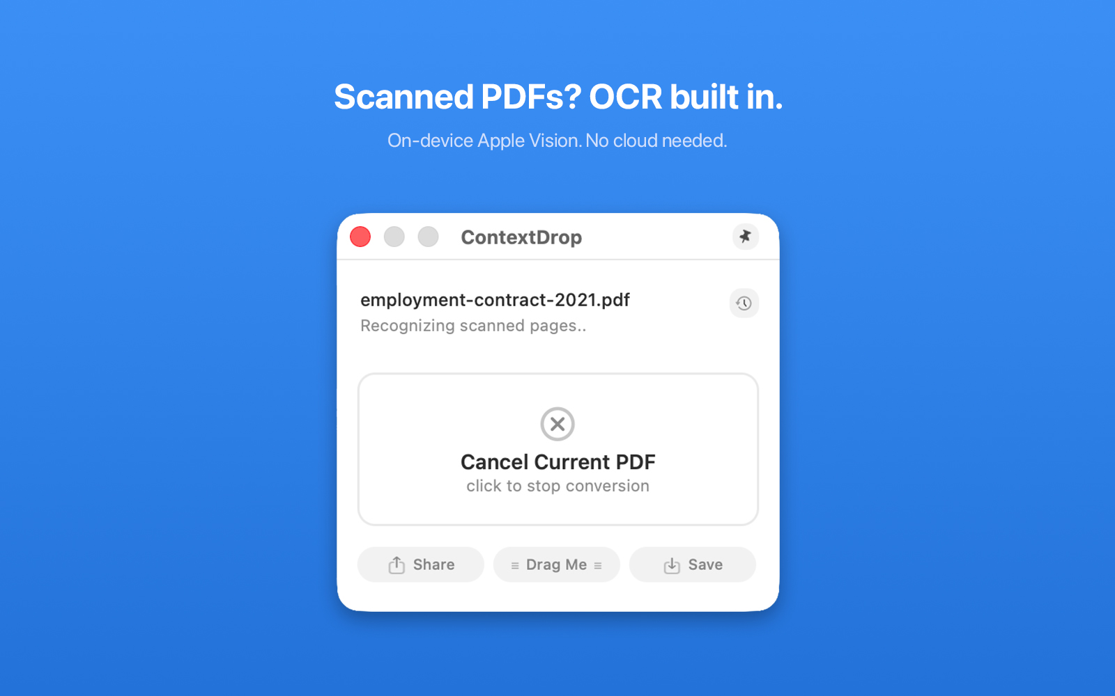 On-device OCR for scanned PDFs